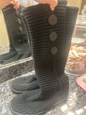 Black Knit Buttoned Tall UGG boots